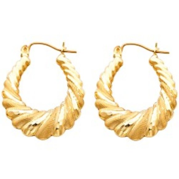 1' inch 14K yellow Gold Fancy Hollow Hoop Earrings